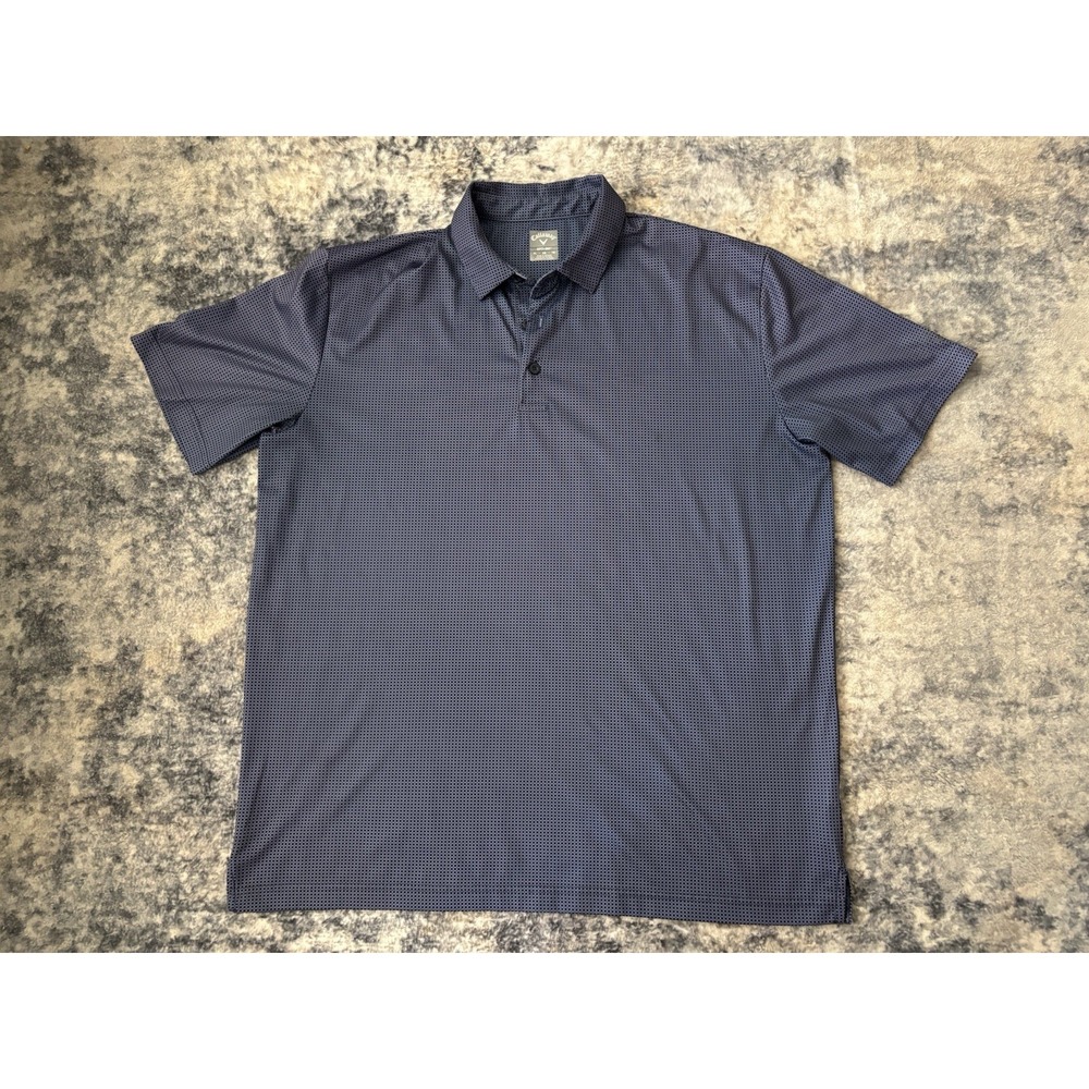 Callaway Opti-Dri Polo Shirt Mens XL Blue/Navy Geometric Golf Stretch Black